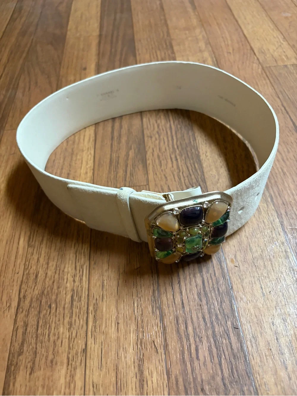 White Suede Chanel Gripoix Pate De Verre Belt Year 2008